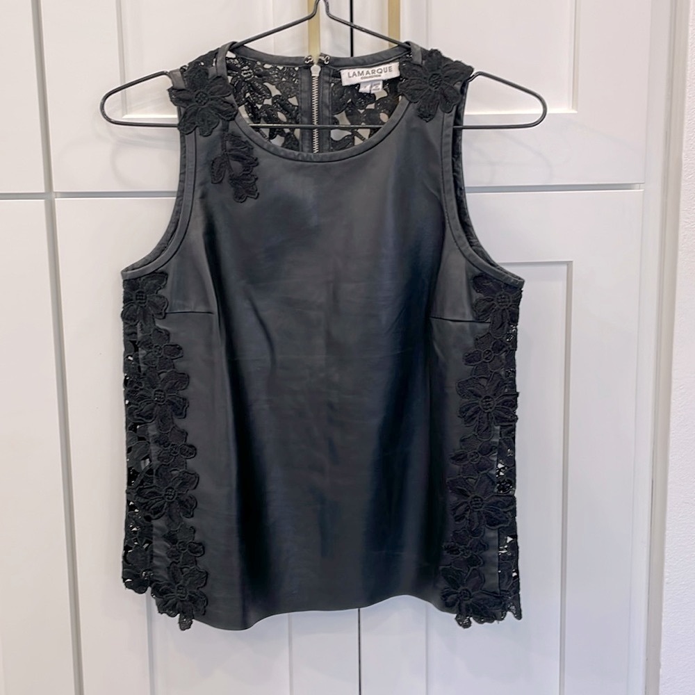 LAMARQUE Collection Bethany Leather and Lace Sleeveless Top